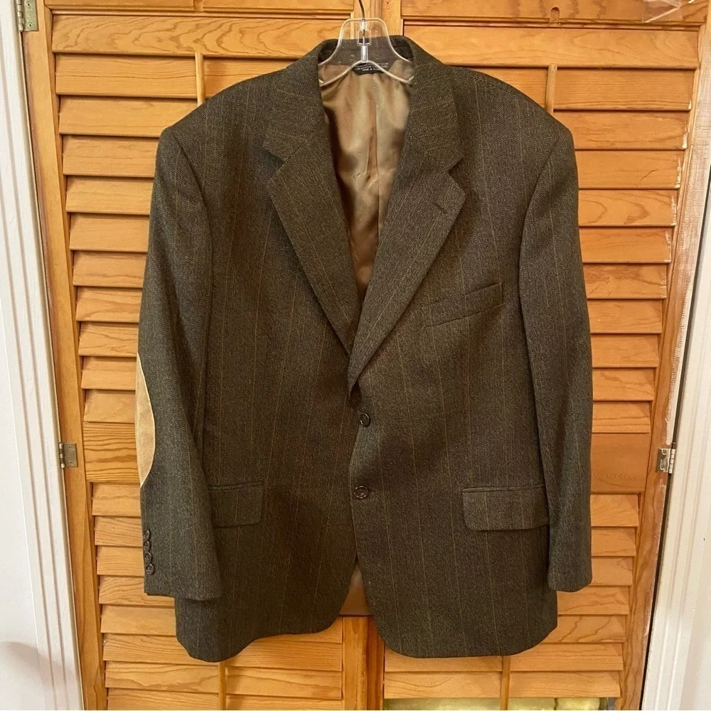 EVAN PICONE MEN’S BLAZER Wool Tweed Sports Coat Leather Elbow Patches Size 44R